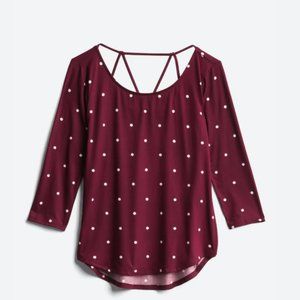 PAPERMOON StitchFix Minnie 3Q Back Detail Brushed Knit Top Polka Dot Bur…